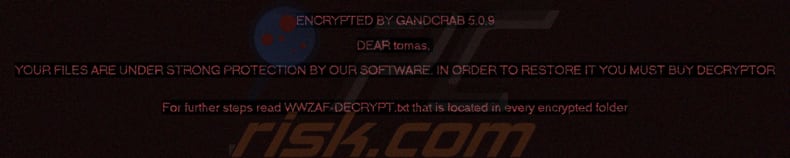 captura de pantalla de la nota de rescate de GandCrab 5.0.9