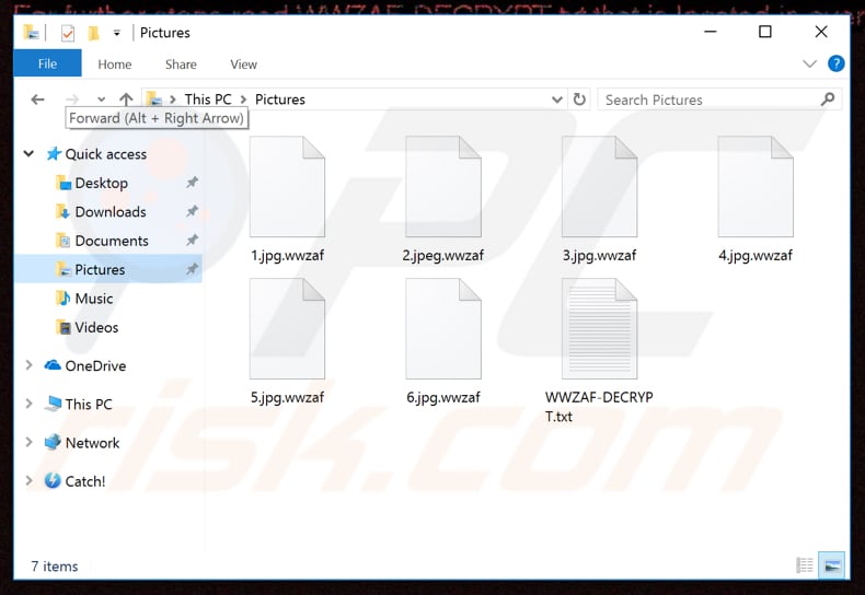 Captura de pantalla de archivos cifrados por GandCrab 5.0.9