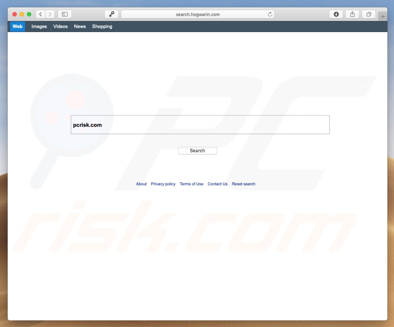 secuestrador de navegadores search.hogwarin.com en un equipo de Mac