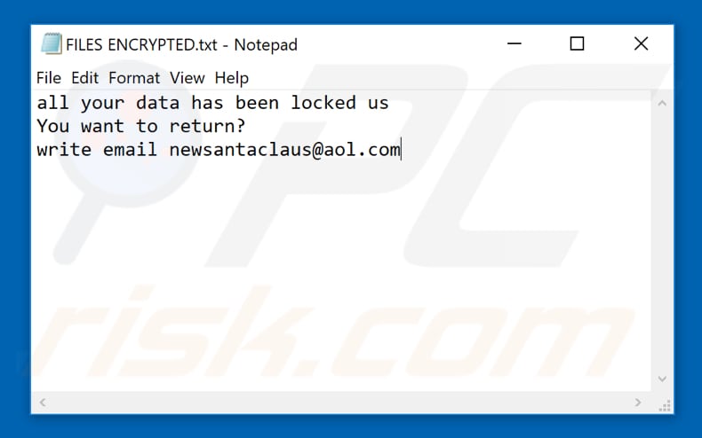 archivo de texto el virus encriptador Santa