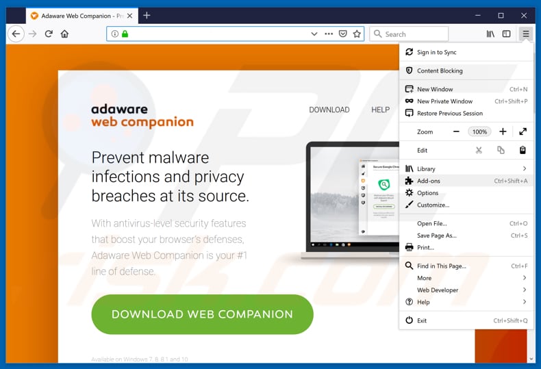 Eliminando los anuncios de Web Companion de Mozilla Firefox paso 1