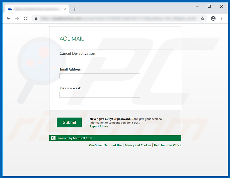 Sitio web falso de AOL Mail utilizado para el phishing