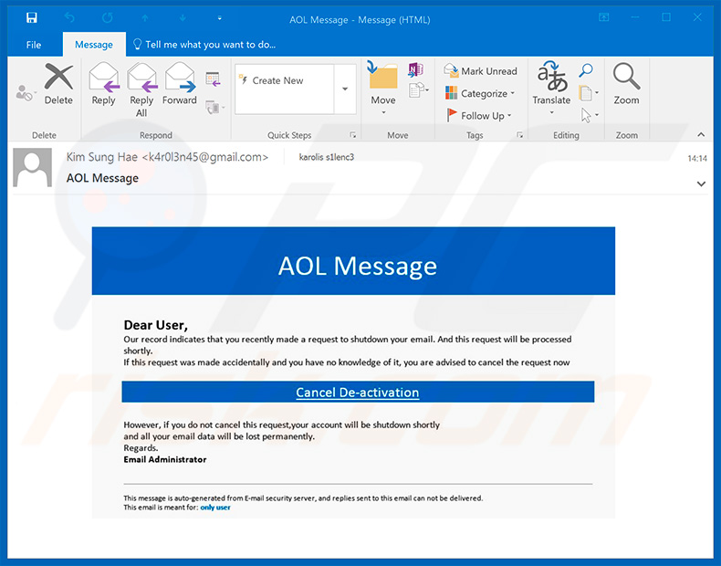 Campaña de spam de la estafa de correo electrónico de AOL