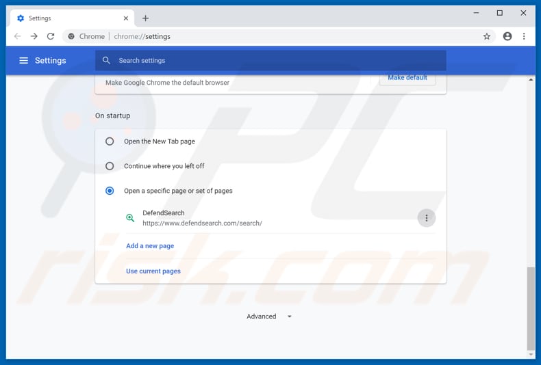 Eliminando defendsearch.com de la página de inicio de Google Chrome