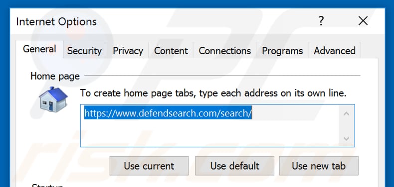 Eliminando defendsearch.com de la página de inicio de Internet Explorer