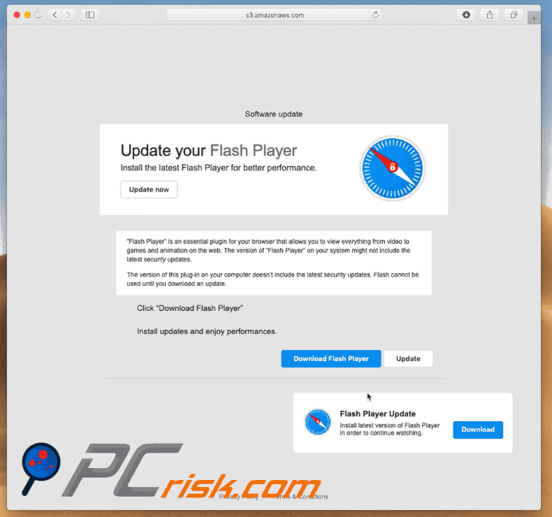 Aspecto de la estafa Fake Flash Player Update (GIF)