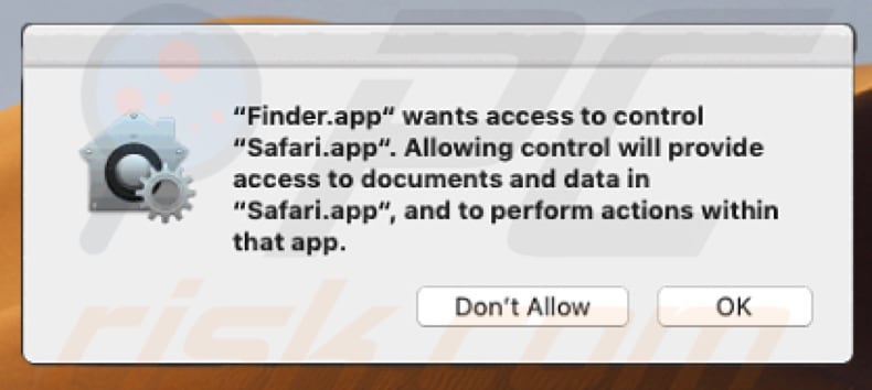 Finder.app wants access to control Safari.app pop-up virus