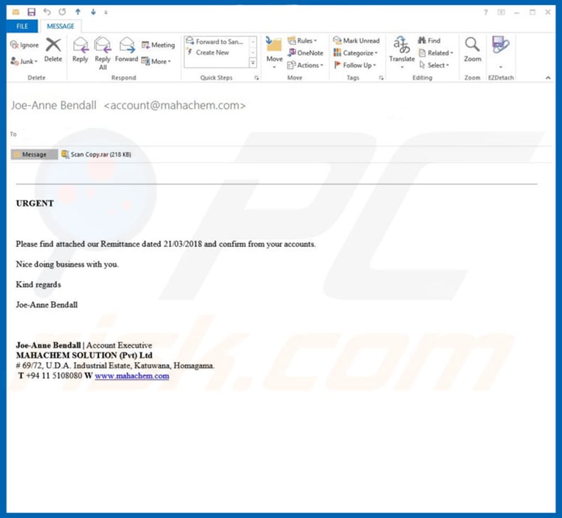 correo basura que distribuye FormBook