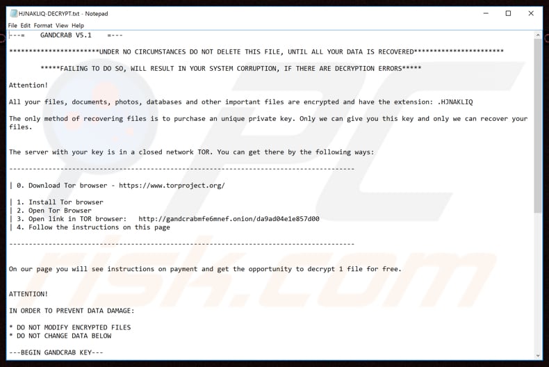 instrucciones desencriptación GandCrab 5.1
