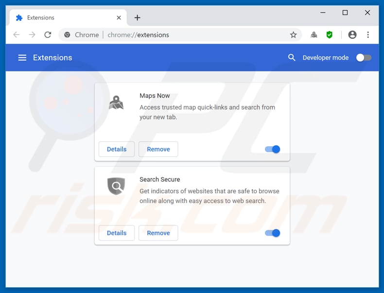 Eliminando las extensiones relacionadas con mapsnow.co de Google Chrome