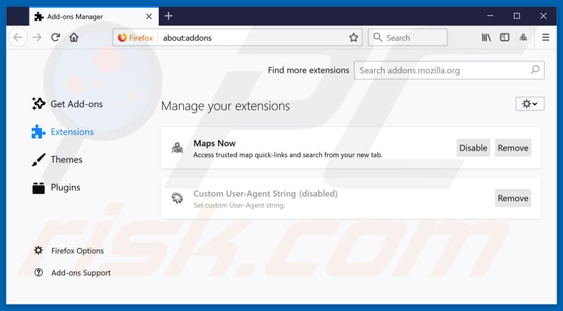 Eliminando mapsnow.co de las extensiones de Mozilla Firefox