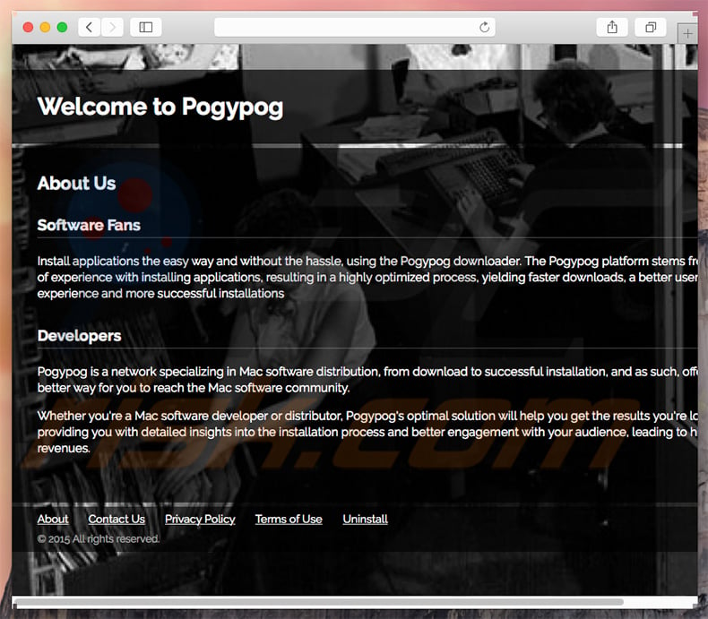 Sitio web dudoso usado para promocionar search.pogypog.com