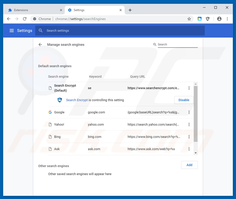 Eliminando search.searchm3w1.com del motor de búsqueda predeterminado en Google Chrome