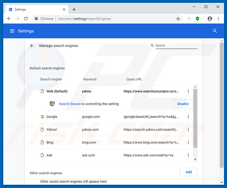 Eliminando smartpackagetracker.com del motor de búsqueda por defecto de Google Chrome