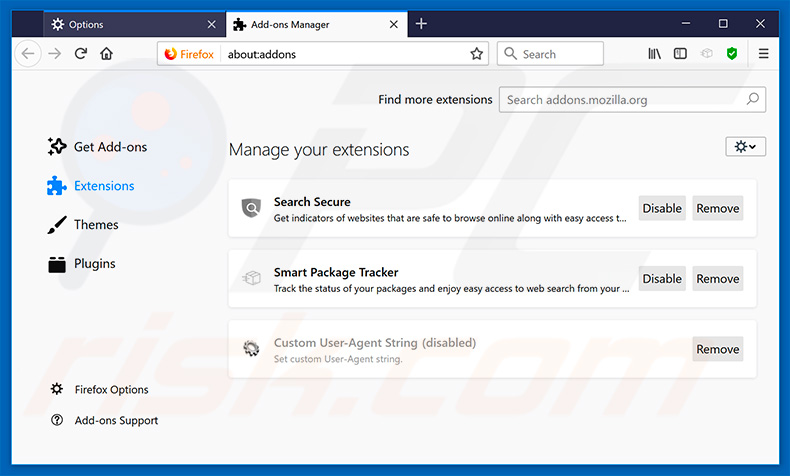 Eliminando smartpackagetracker.com de las extensiones de Mozilla Firefox