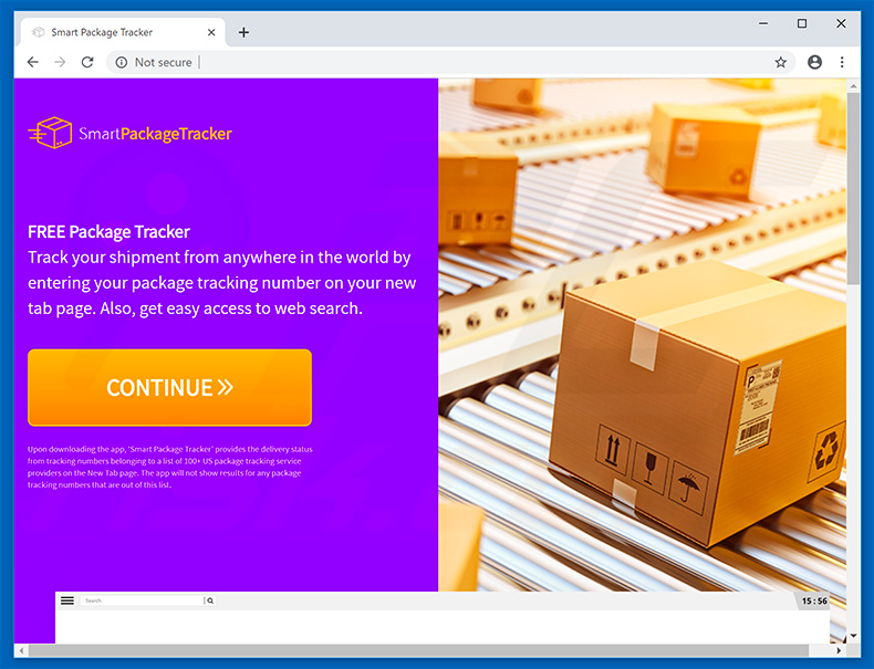 Sitio web que promociona el secuestrador de navegadores Smart Package Tracker 