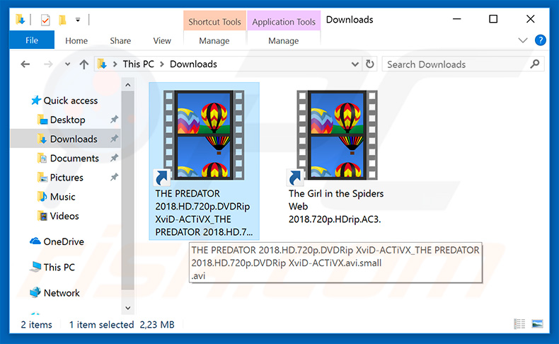 Torrent Movies Virus distribuyendo archivos de acceso directo