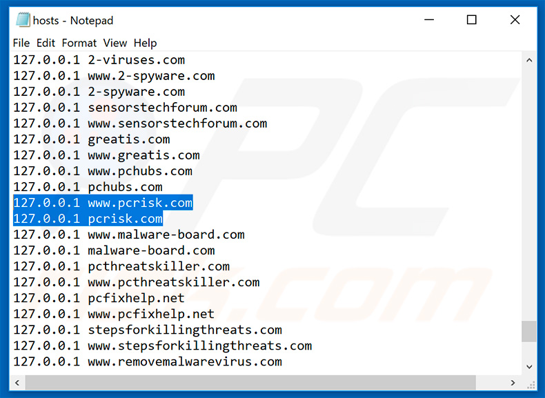 Ransomware Kasp agregando sitios web al archivo Hosts de Windows