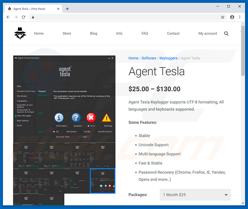 sitio web usado para promocionar Agent Tesla RAT