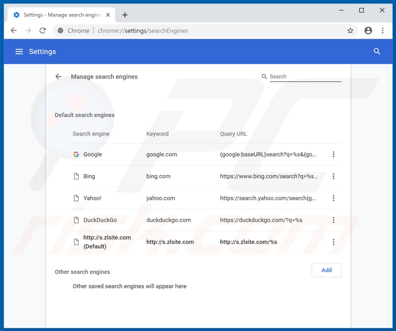 Eliminando pavadinimas del motor de búsqueda por defecto de Google Chrome