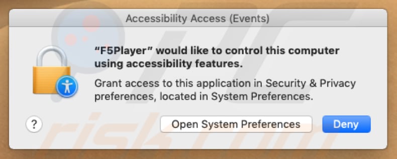 F5 Player pidiendo permiso para controlar el equipo usando las funciones de accesibilidad