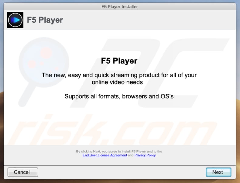 instalador de f5player que promociona software publicitario