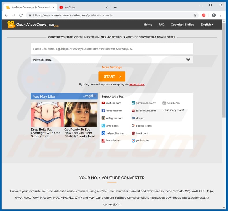 redireccionamientos onlinevideoconverter[.]com pop-up