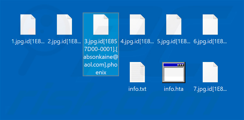 Archivos cifrados por el ransomware Phoenix-Phobos (extensión .phoenix)