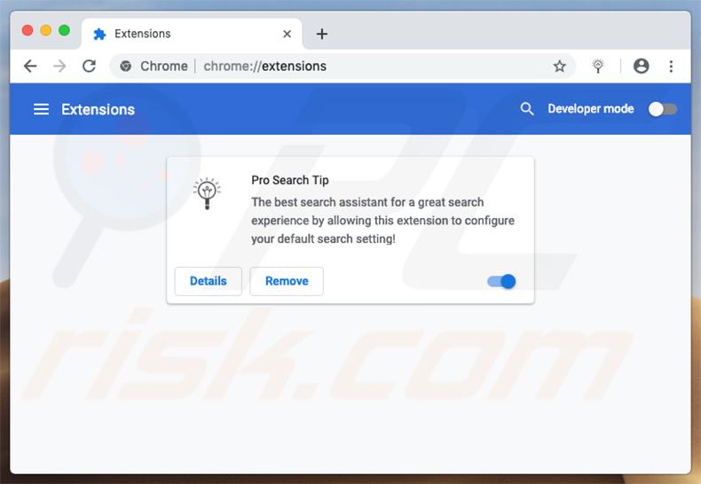 Eliminar el secuestrador de navegador ProSearchTip en Google Chrome.