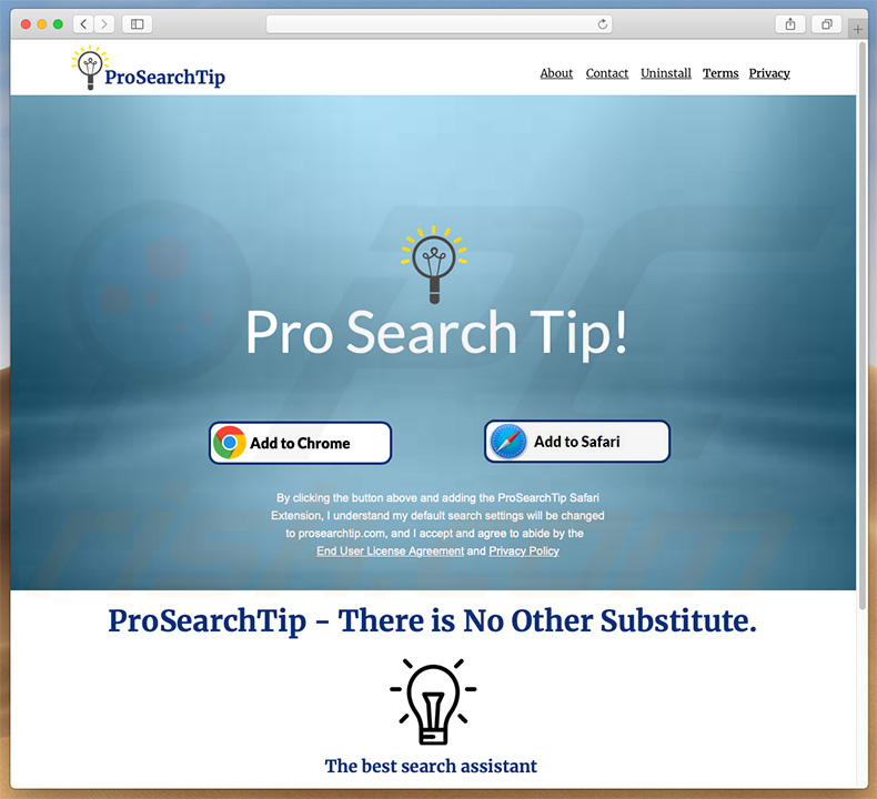 Sitio web dudoso usado para promocionar search.prosearchtip.com