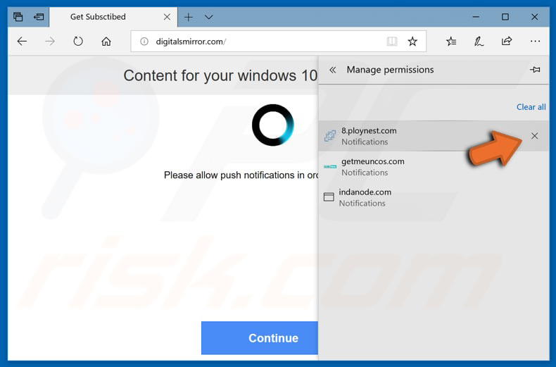 Desactivar las notificaciones emergentes en el navegador Microsoft Edge: