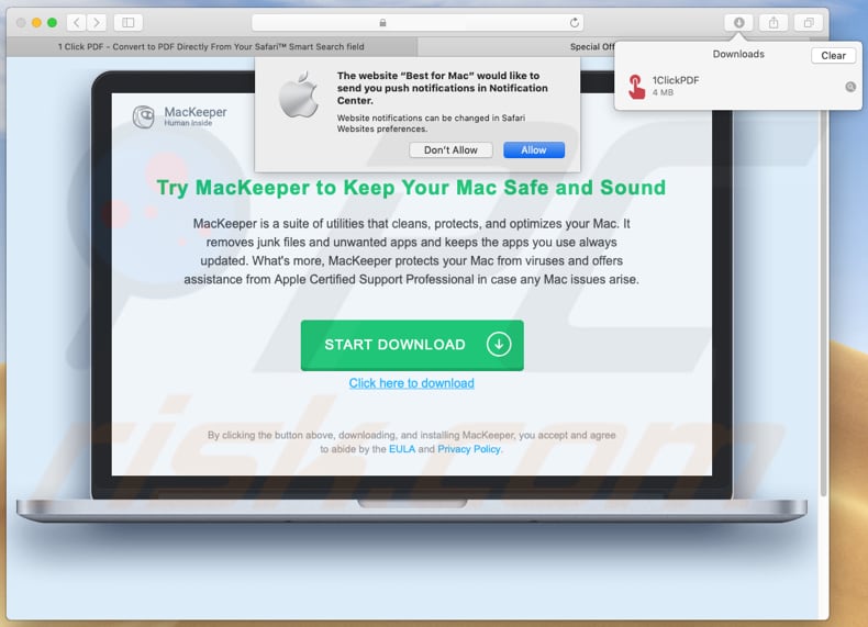 1clickpdf promociona la app basura mackeeper