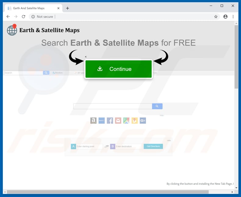 Sitio web que promociona el secuestrador de navegadores Earth And Satellite Maps