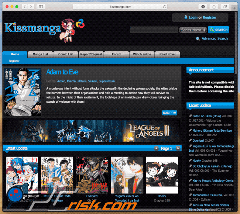 aspecto del sitio web Kissmanga (GIF)