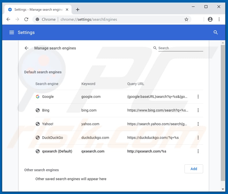 Eliminando mao1.club del motor de búsqueda predeterminado de Google Chrome