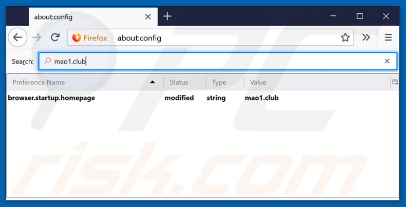 Eliminando mao1.club del motor de búsqueda predeterminado de Mozilla Firefox