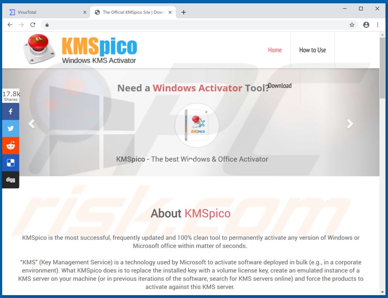 Sitio web promocionando KMSPico