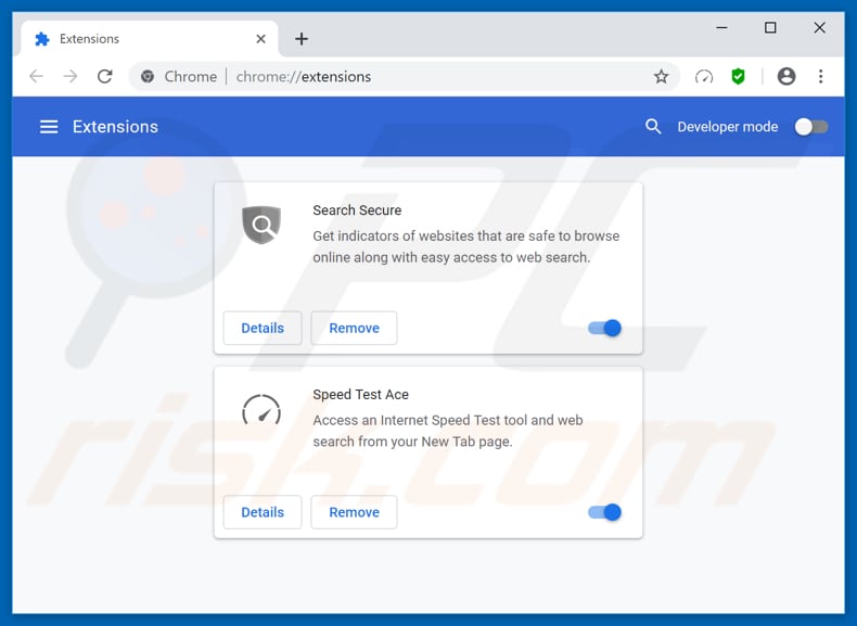 Eliminando las extensiones de Google Chrome relacionadas con speedtestace.co