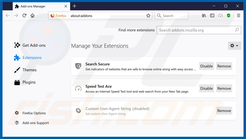 Eliminando las extensiones relacionadas a speedtestace.co de Mozilla Firefox