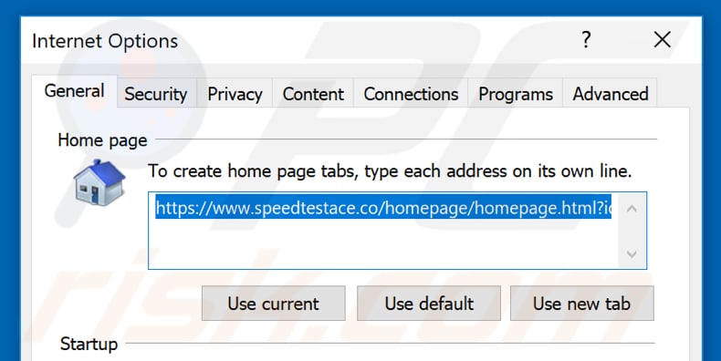 Eliminando speedtestace.co de la página de inicio de Internet Explorer