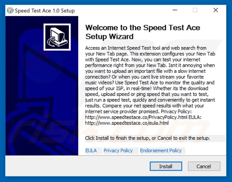 Configuración oficial de instalación del secuestrador del navegador Speed Test Ace