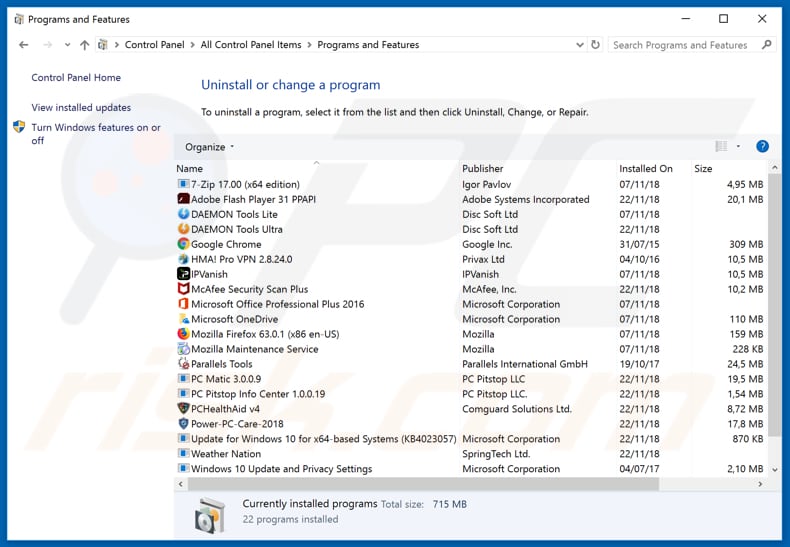 Desinstalar PUAs a través del Panel de Control