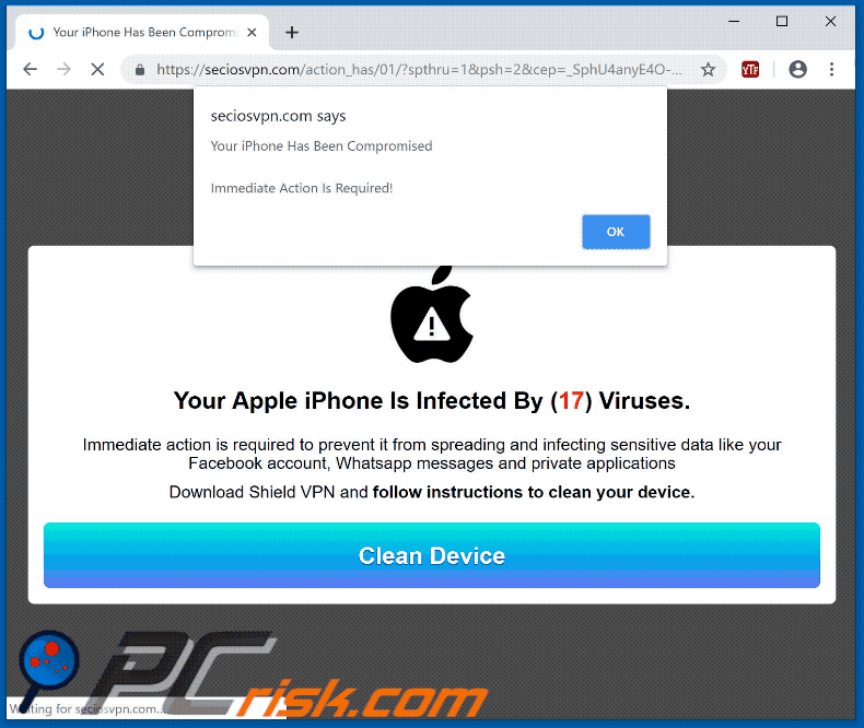 aspecto del fraude Your Apple iPhone Is Infected By (17) Viruses (GIF)