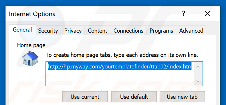 Eliminando hp.myway.com de la página de inicio de Internet Explorer