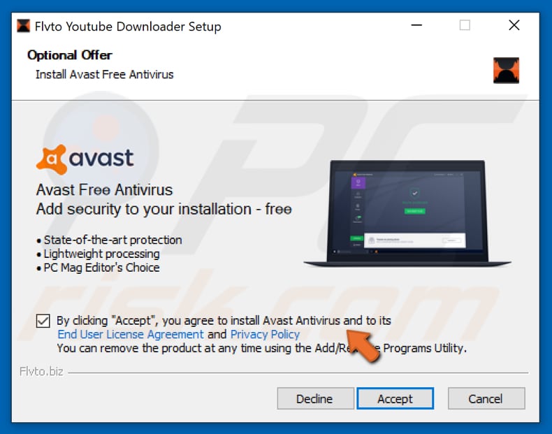 Avast incluido en la configuración de instalación de 