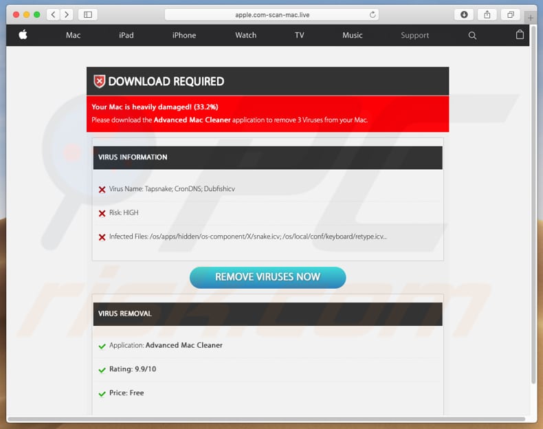 falsa detección de virus apple.com-scan-mac[.]live