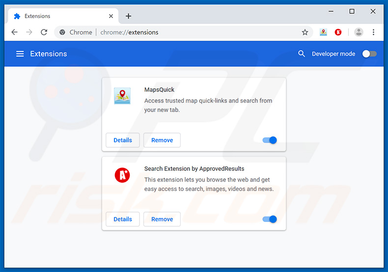 eliminar las extensiones de Google Chrome vinculadas a approvedresults.com