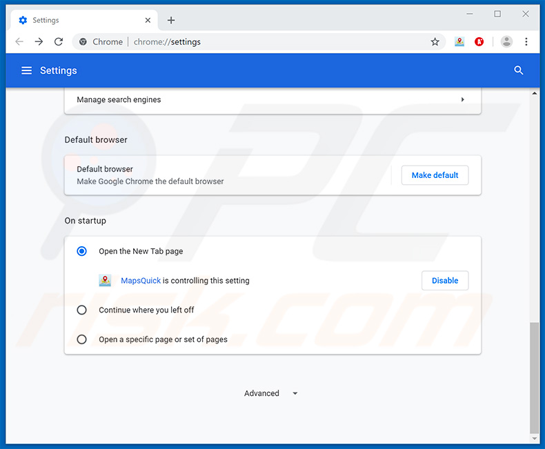 eliminar approvedresults.com de la página de inicio de Google Chrome