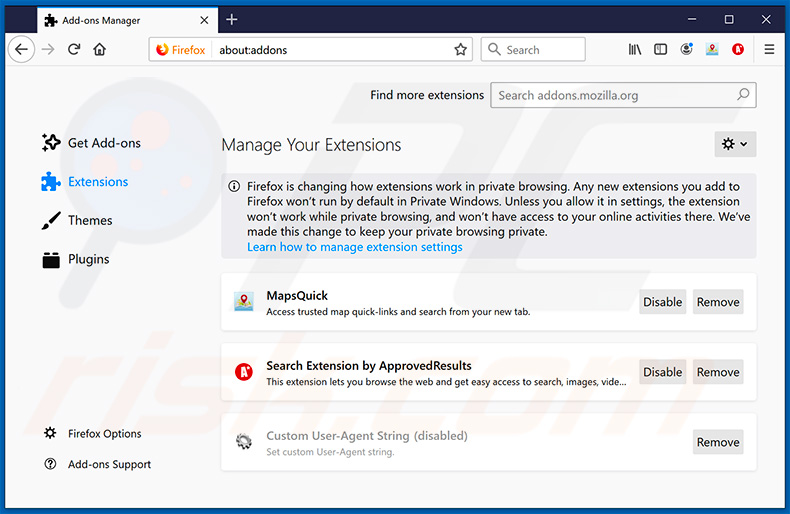 eliminar extensiones de Mozilla Firefox vinculadas a approvedresults.com