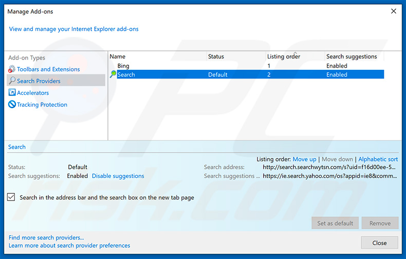 Eliminando search.heasyweatherforecast.com del motor de búsqueda predeterminado de Internet Explorer